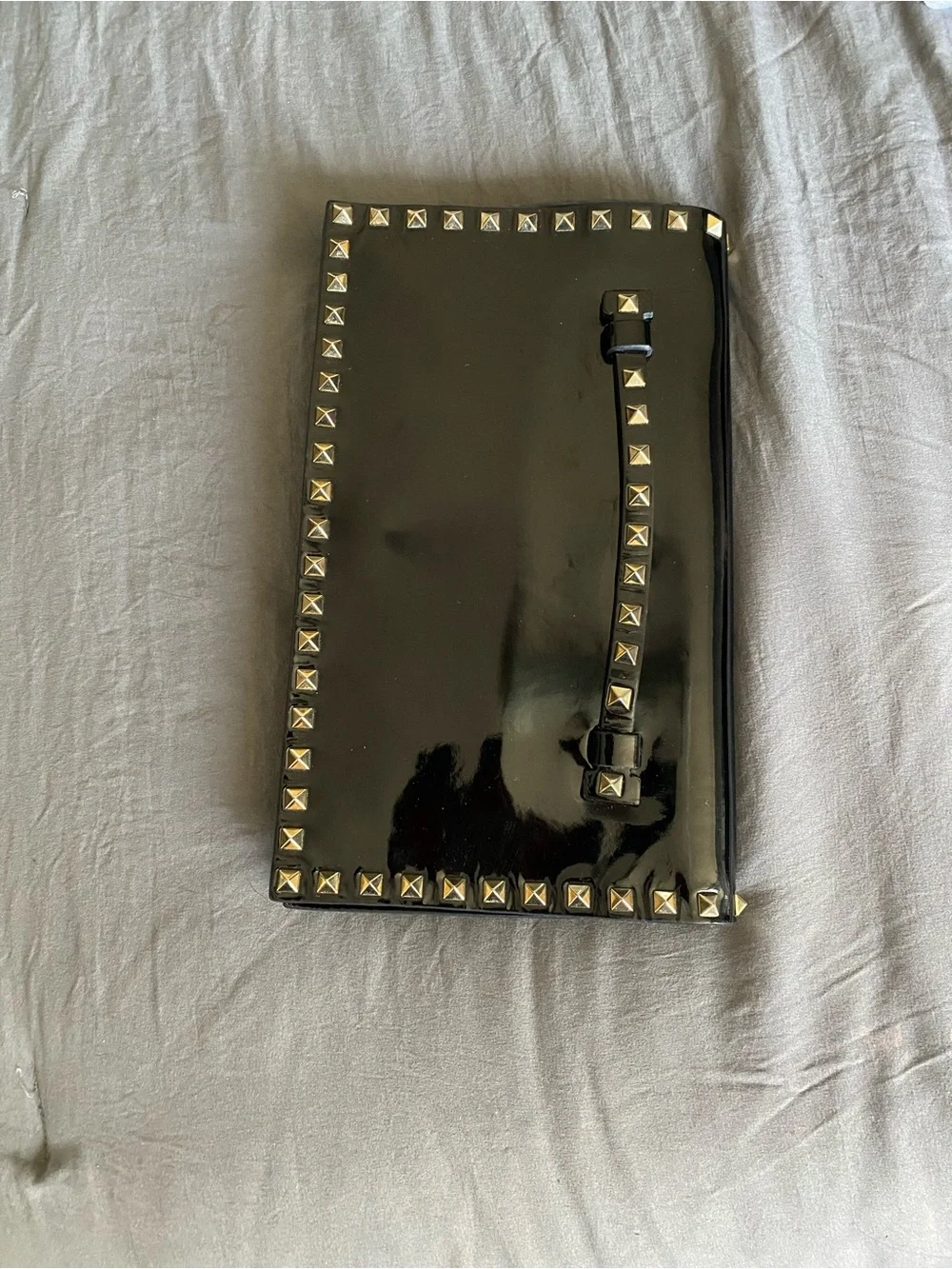 Valentino Garavani Black Patent Leather Studded Wristlet Clutch